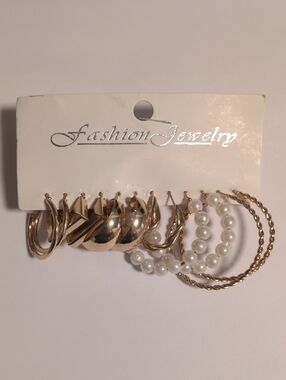 Gold-tone and Pearl Hoop Earring Set